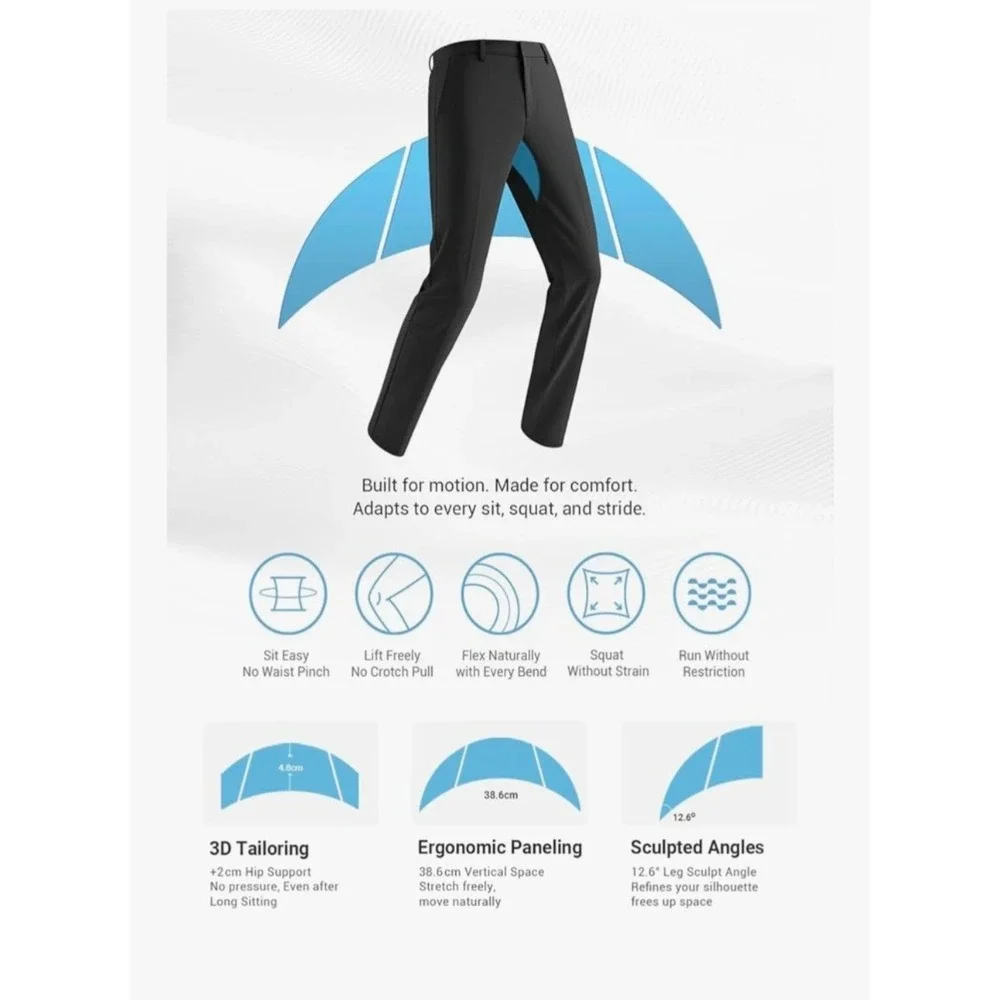 Men's Dress Pants Stretch Slim Gray Business Work‎ Travel Trousers Size 42wx31L